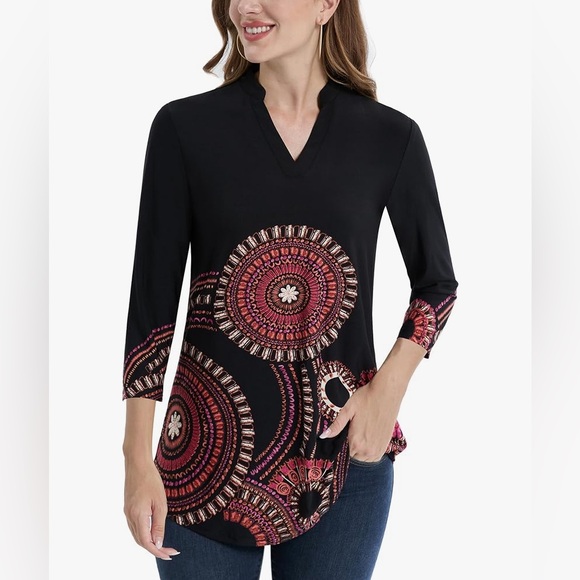 Amazon Tops - 🍓$5 Pick!🍓BAISHENGGT 3/4 Sleeve Floral Printed Notch V Neck Blouses Tunic Blouse